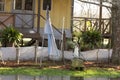 Wooden house and Argentina flag in the Delta del Parana, Tigre Buenos Aires Argentina Royalty Free Stock Photo