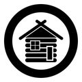 Wooden house Barn with wood Modular log cabins Wood cabin modular homes icon black color vector in circle round illustration flat Royalty Free Stock Photo