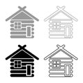 Wooden house Barn with wood Modular log cabins Wood cabin modular homes icon set grey black color illustration outline flat style Royalty Free Stock Photo