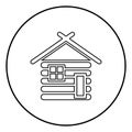 Wooden house Barn with wood Modular log cabins Wood cabin modular homes icon outline black color vector in circle round Royalty Free Stock Photo