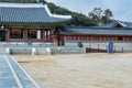 Wooden house with black tiles of Hwaseong Haenggung Palace loocated in Suwon South Korea, the largest one of where the king and Royalty Free Stock Photo