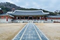 Wooden house with black tiles of Hwaseong Haenggung Palace loocated in Suwon South Korea, the largest one of where the king and Royalty Free Stock Photo