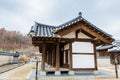 Wooden house with black tiles of Hwaseong Haenggung Palace loocated in Suwon South Korea, the largest one of where the king and