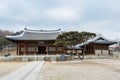 Wooden house with black tiles of Hwaseong Haenggung Palace loocated in Suwon South Korea, the largest one of where the king and Royalty Free Stock Photo