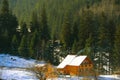 Wooden house Carpathians mountains winter Royalty Free Stock Photo