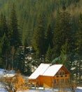 Wooden house Carpathians mountains winter Royalty Free Stock Photo