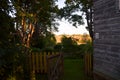 Wooden house with carved windows in Vologda Russia . Russian style in architecture. Rustic russian house with garden