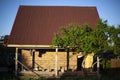 Wooden house. Country house made of untreated wood.