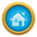 Wooden house covered with snow icon blue vector isolated Royalty Free Stock Photo