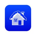 Wooden house covered with snow icon digital blue Royalty Free Stock Photo