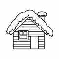 Wooden house covered with snow icon, outline style Royalty Free Stock Photo