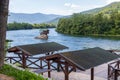 Wooden house on the Drina river near Bajina Basta in Serbia Royalty Free Stock Photo