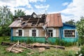 Wooden house after a fire Royalty Free Stock Photo