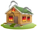 Wooden house fire. Wooden home burning. Insurance of property