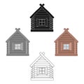 Wooden house icon in cartoon,black style isolated on white background. Russian country symbol stock vector illustration. Royalty Free Stock Photo