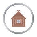 Wooden house icon in cartoon style isolated on white background. Russian country symbol Royalty Free Stock Photo