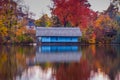 Wooden house on the lake in autumn season Royalty Free Stock Photo