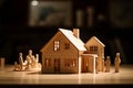 Wooden House Maquette Model with Family Couple. Generative AI