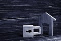 Wooden house with a padlock. House with a lock. Security Royalty Free Stock Photo