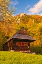 Wooden house in Podsip mountain village during morning in Sipska Mala Fatra mountains Royalty Free Stock Photo