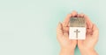 Wooden house with a religious cross, christian church, belief and faith concept, catholic and protestant community Royalty Free Stock Photo