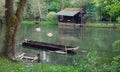 Wooden house in the river