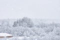 Wooden house in a snowy winter forest. Concept cottagecore and slowing-down