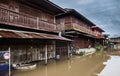 The wooden house in Thailand flood situation 2021 Royalty Free Stock Photo