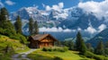 Wooden house under the Chli Aubrig peak . Royalty Free Stock Photo