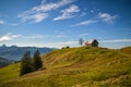 Wooden house under the Chli Aubrig peak in Switzerland Royalty Free Stock Photo