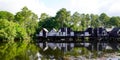 Wooden house village on beach in pine forest of Talaris Marina in city Lacanau west french coast in France