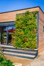 Wooden house wall of modern house or cafe with vertical garden Royalty Free Stock Photo