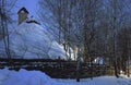 Wooden house in a winter forest under a snow cap Royalty Free Stock Photo