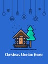 Wooden house in the winter season icon with christmas ornament elements hanging Royalty Free Stock Photo