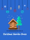 Wooden house in the winter season icon with christmas ornament elements hanging Royalty Free Stock Photo