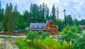 The wooden houses of Bukovel, Carpathians, Ukraine Royalty Free Stock Photo