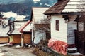 Wooden houses in Vlkolinec village, Slovakia, old filter