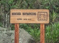 Wooden Huayna Picchu sign, Peru Royalty Free Stock Photo