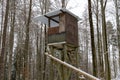 Wooden hunting tower in the forest Royalty Free Stock Photo