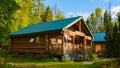 Wooden hut in an autumn forest , cabin off grid , wooden cabin woods British Colombia Canada Autumn