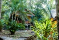 Wooden hut in lush of a tropical island. Jungle forest with small houses for tourists and locals in South-Eastern Asia Royalty Free Stock Photo
