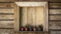 Wooden hut window with vase Royalty Free Stock Photo