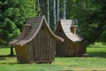 Wooden huts in the forest