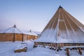 Wooden huts in Sami winter camp