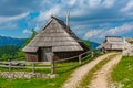 Wooden huts at Velika Planina mountains in Slovenia Royalty Free Stock Photo