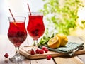 On wooden are ice cold glasses with red berries cocktail . Royalty Free Stock Photo