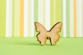 Wooden icon of butterfly on green striped background Royalty Free Stock Photo