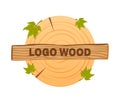Wooden icons, vector wooden sawn rings, cut sections of trunk.