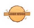 Wooden icons, vector wooden sawn rings, cut sections of trunk.