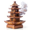 Wooden incense burner with intricate smoke-flow tower Royalty Free Stock Photo